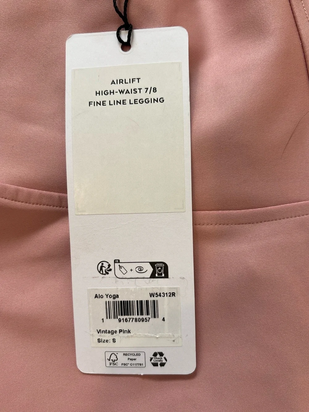 ALO Yoga Airlift High Waist 7/8 Fine Line Legging in Vintage Pink Size S. NWT